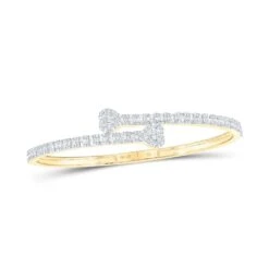 Heart Baguette Diamond Bangle Bracelet 10K Gold