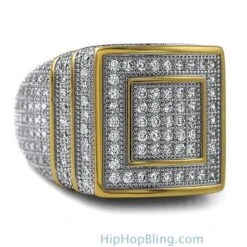 Ice Stacked Gold CZ Micro Pave Iced Out Ring