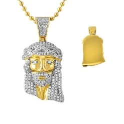 Iced Out Gold Micro Jesus Pendant Solid Back