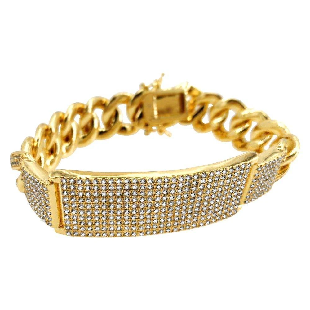 ID Cuban Bracelet Micro Pave Bling Gold Bracelet 6 ID Cuban Bracelet Micro Pave Bling Gold Bracelet - Image 4
