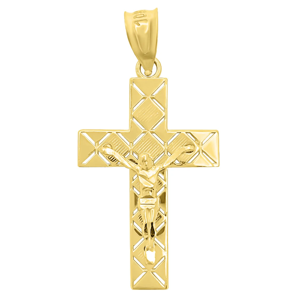 Jesus Crucifix Block DC 10K Yellow Gold Pendant 3 Jesus Crucifix Block DC 10K Yellow Gold Pendant