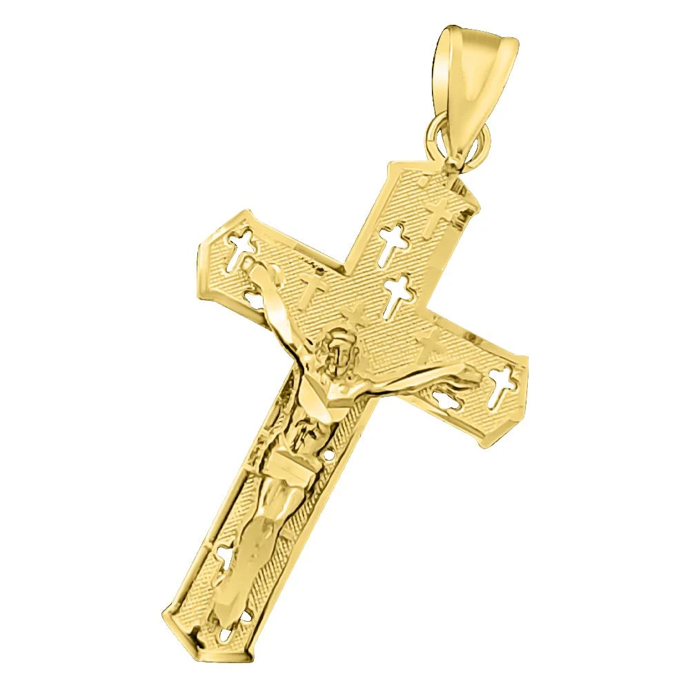 Jesus Crucifix Point Cross DC 10K Yellow Gold Pendant 3 Jesus Crucifix Point Cross DC 10K Yellow Gold Pendant