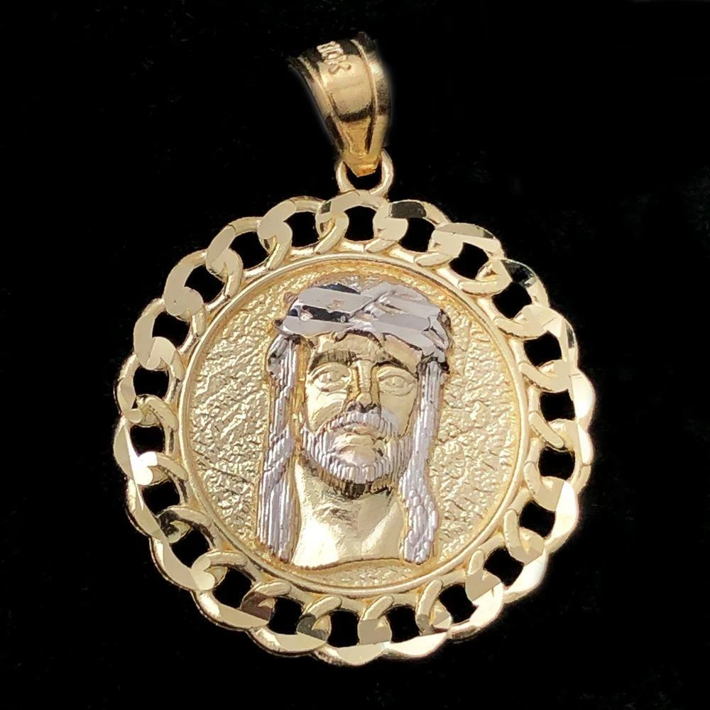 Jesus Cuban Link Circle DC 10K Yellow Gold Pendant 3 Jesus Cuban Link Circle DC 10K Yellow Gold Pendant