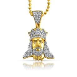 Jesus With Crown Hip Hop CZ Gold Pendant