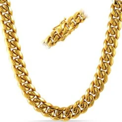 Miami Cuban Chain Yellow Gold -Luxe Jewelry Sales miami cuban chain yellow gold 14mm 18 hiphopbling 407932