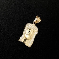 Micro Hip Hop Jesus Piece CZ 10K Yellow Gold Pendant