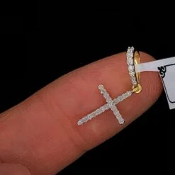 Nano Tennis Cross Diamond Pendant .20cttw 10K Yellow Gold
