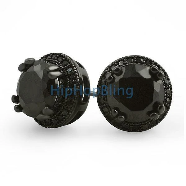 Pave Ice Border Gold CZ Solitaire Bling Bling Earrings 4 Pave Ice Border Gold CZ Solitaire Bling Bling Earrings - Image 2