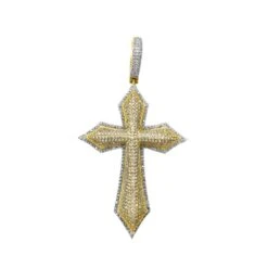 Pointed 2 Tone Cross Diamond Pendant 1.40cttw 10K Yellow Gold