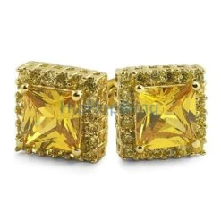Princess Bling Border CZ Earrings -Luxe Jewelry Sales princess bling border cz earrings canary gold hiphopbling 465910