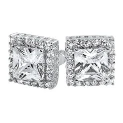 Princess Bling Border CZ Earrings -Luxe Jewelry Sales princess bling border cz earrings white gold hiphopbling 607597