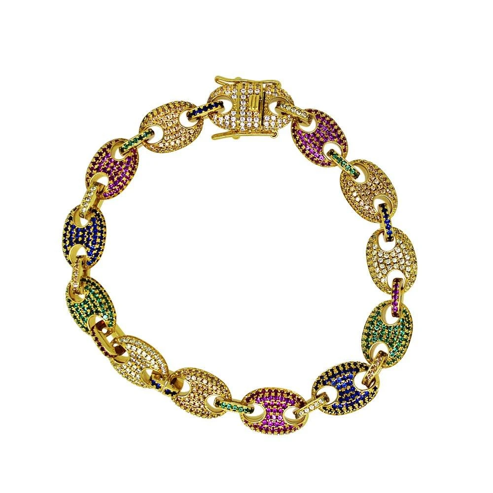 Rainbow Color CZ Marine Bling Bling Link Gold Bracelet 3 Rainbow Color CZ Marine Bling Bling Link Gold Bracelet