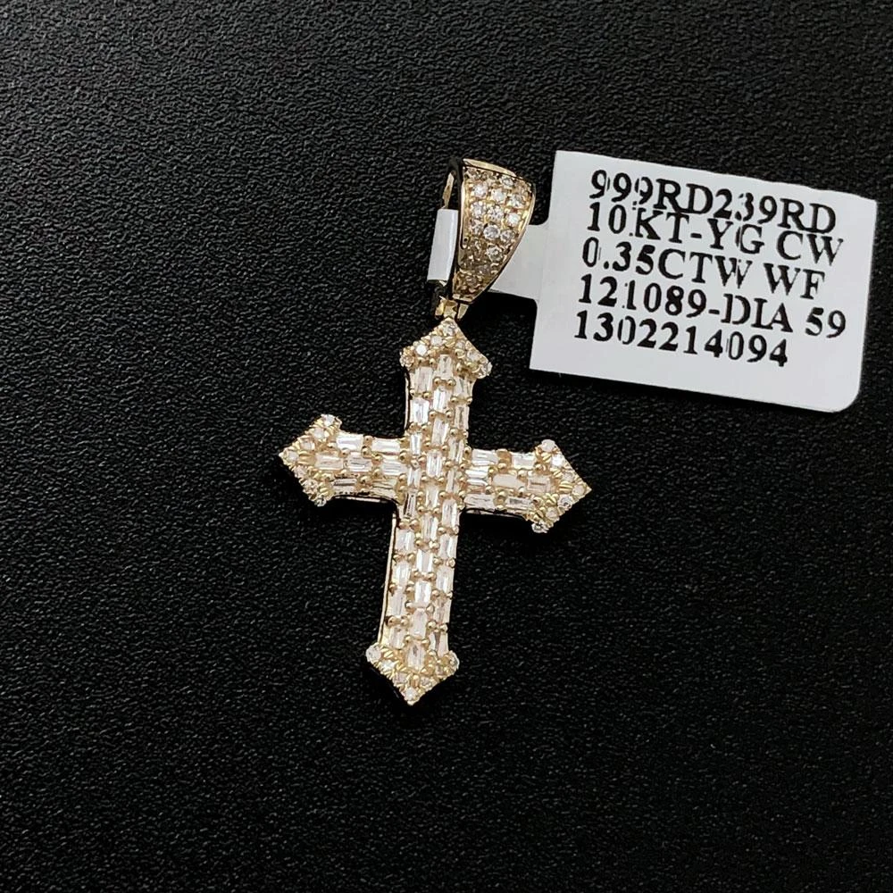 Sharp Cross Baguette Diamond Pendant .35cttw 10K Yellow Gold 4 Sharp Cross Baguette Diamond Pendant .35cttw 10K Yellow Gold - Image 2