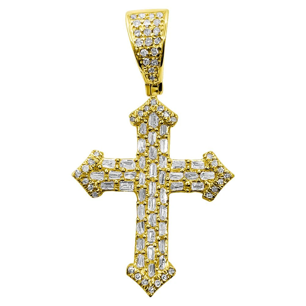 Sharp Cross Baguette Diamond Pendant .35cttw 10K Yellow Gold 3 Sharp Cross Baguette Diamond Pendant .35cttw 10K Yellow Gold