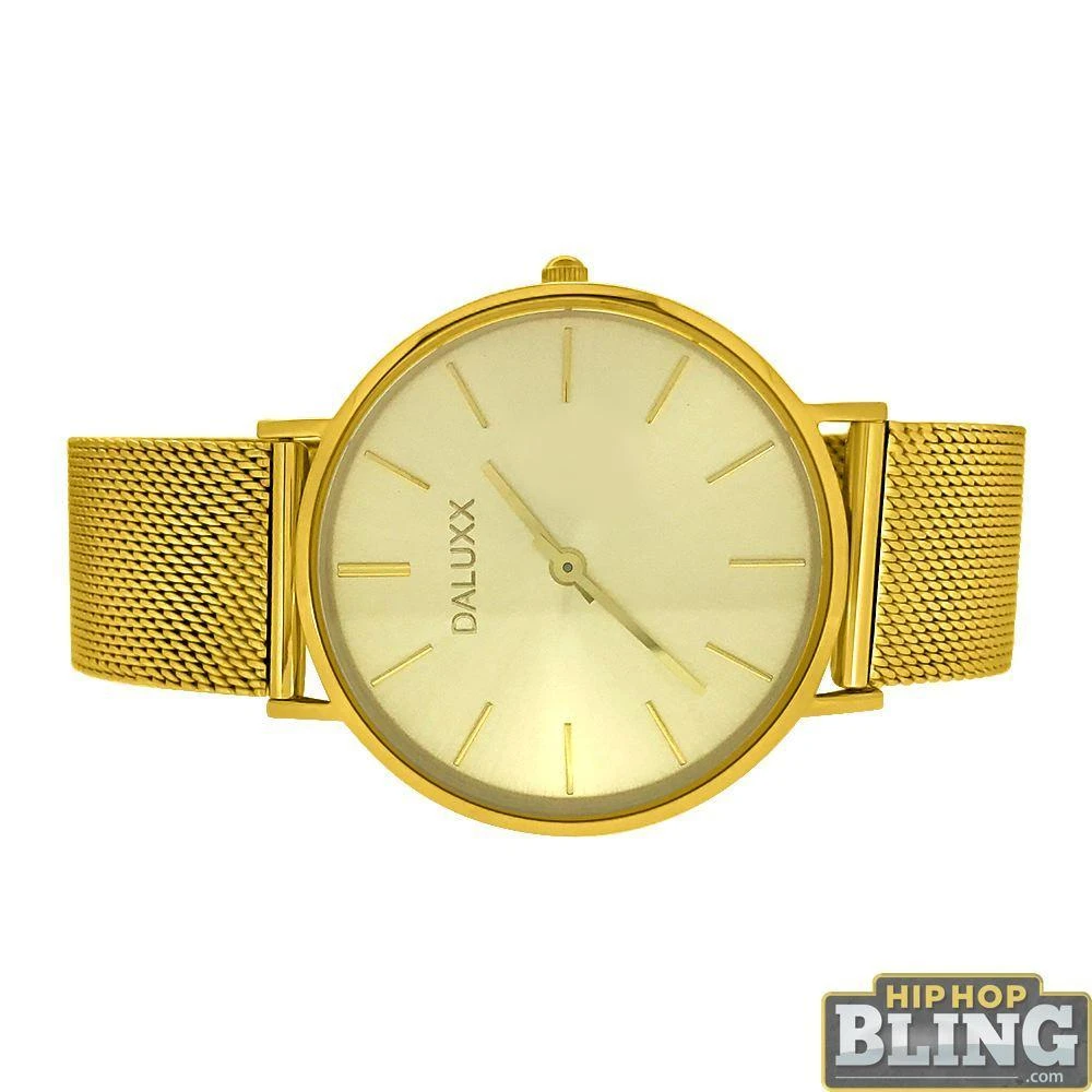 Slim Case Watch All Gold Steel Mesh Band 3 Slim Case Watch All Gold Steel Mesh Band