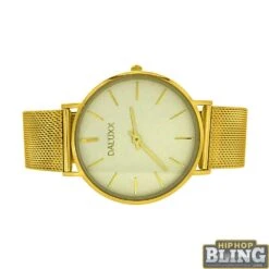 Slim Case Watch Gold Mesh Band White Dial