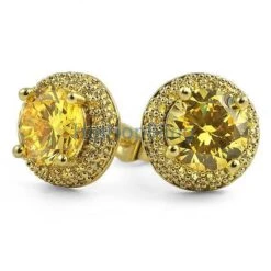 Solitaire Center Micro Pave Border CZ Earrings -Luxe Jewelry Sales solitaire center micro pave border cz earrings lemonade hiphopbling 211393