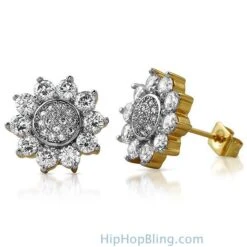 Sun Shine Gold CZ Bling Bling Earrings