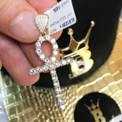 Tennis Ankh Cross CZ Pendant In 10K Yellow Gold
