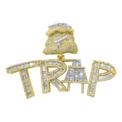 TRAP Plug Baguette Diamond Pendant 3.70cttw 10K Yellow Gold