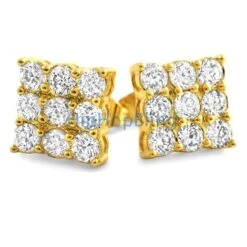 Triple Diamond CZ Gold Bling Bling Earrings