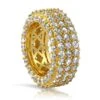 Triple Ice Decker 360 CZ Eternity Hip Hop Ring Band In Gold