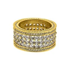 Triple Row Princess Cut Eternity Band Gold Mens CZ Bling Ring -Luxe Jewelry Sales triple row princess cut eternity band gold mens cz bling ring hiphopbling 103330