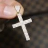 VVS CZ 10K Yellow Gold Mini Block Tennis Cross Pendant