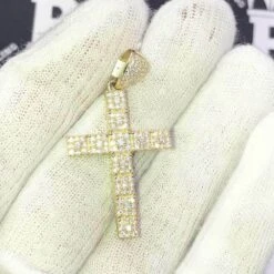 VVS CZ 10K Yellow Gold Mini Block Tennis Cross Pendant -Luxe Jewelry Sales vvs cz 10k yellow gold mini block tennis cross pendant hiphopbling 640830
