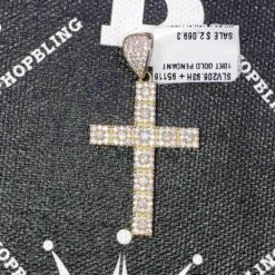 VVS CZ 10K Yellow Gold Mini Block Tennis Cross Pendant -Luxe Jewelry Sales vvs cz 10k yellow gold mini block tennis cross pendant hiphopbling 826092