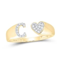 Womens Initial Letter Heart Diamond Ring 10K Gold -Luxe Jewelry Sales womens initial letter heart diamond ring 10k gold c 10k yellow gold hiphopbling 716400