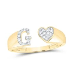 Womens Initial Letter Heart Diamond Ring 10K Gold -Luxe Jewelry Sales womens initial letter heart diamond ring 10k gold g 10k yellow gold hiphopbling 918169
