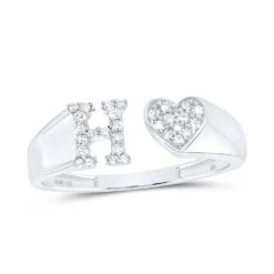 Womens Initial Letter Heart Diamond Ring 10K Gold -Luxe Jewelry Sales womens initial letter heart diamond ring 10k gold h 10k white gold hiphopbling 154292