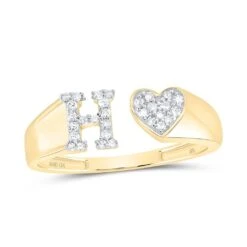 Womens Initial Letter Heart Diamond Ring 10K Gold -Luxe Jewelry Sales womens initial letter heart diamond ring 10k gold h 10k yellow gold hiphopbling 385168