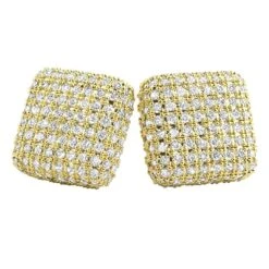 XL Rounded 3D Box Gold Micro Pave Bling Earrings