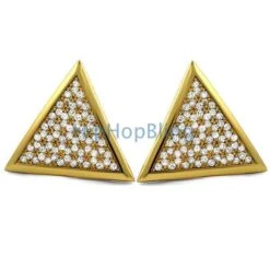 XL Triangle Gold CZ Hip Hop Bling Bling Earrings
